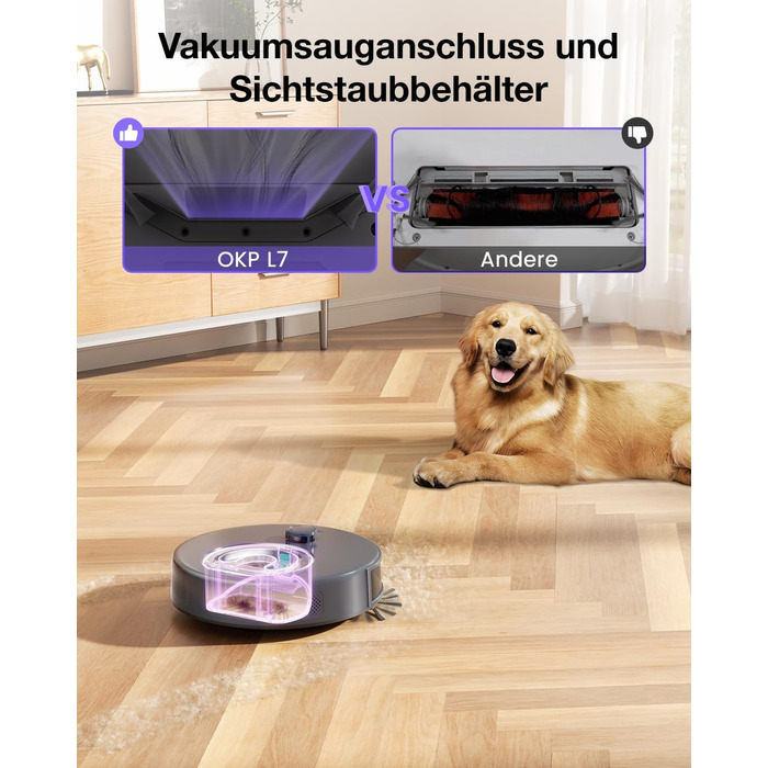 Робот-пилосос OKP L7G 3-в-1 з функцією миття, 6000Pa, LiDAR, 150 хв, WiFi, Alexa, для тварин, килимів, твердих підлог, сірий