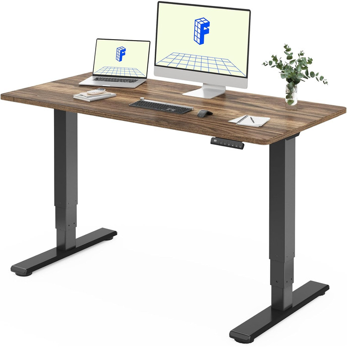 Електричний регульований стіл FLEXISPOT 120x80 см з подвійним мотором – ергономічний стоячий стіл для дому та офісу, чорний + коричневий, 100 кг