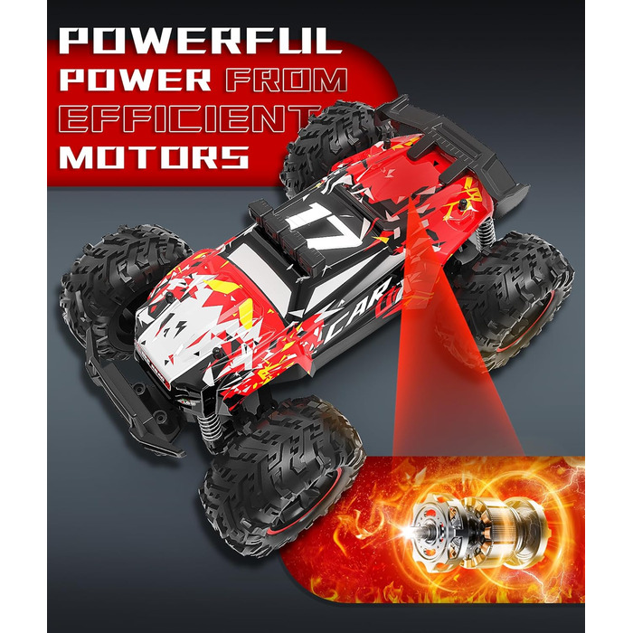 Радіокерований позашляховик Carox 1:18, 2.4 GHz, 25 км/год, червоний. RC монстр-трак з підсвіткою для гри