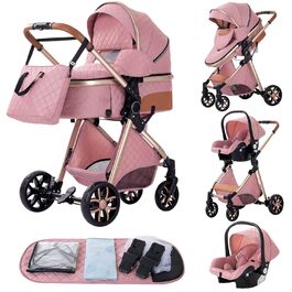 Дитяча коляска YAZOCO 3 в 1: Buggy, Babybett, Комплект. Легкий складаний візок з алюмінієвим каркасом для новонароджених (рожевий)