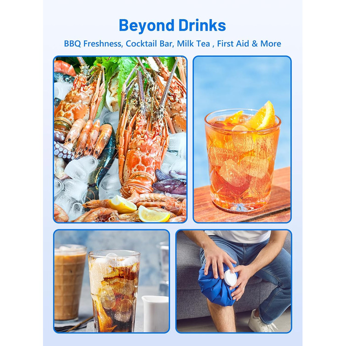 VINATO Льодогенератор портативний для дому та офісу, 12 кг/24 год, срібний. Швидке виробництво льоду (6-8 хв), з лопаткою та кошиком.