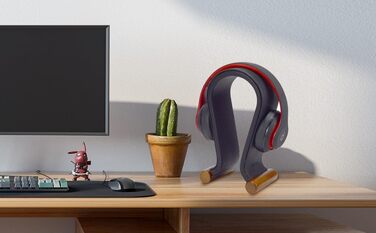 Підставка для навушників SAMDI з дерева та шкіри, універсальна, для геймінгу, дому, офісу (чорний)