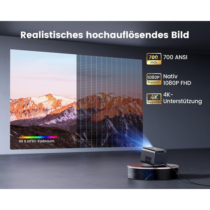 Beamer 4K з автофокусом та корекцією трапеції: проєктор для домашнього кінотеатру та перегляду з телефону (1080p, WiFi6, Bluetooth, Dolby Audio)