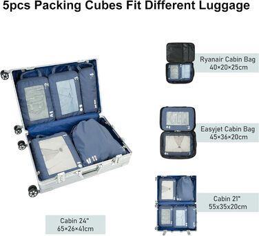 Набір компресійних органайзерів для валізи та рюкзака ECOHUB, 5 предметів, синій