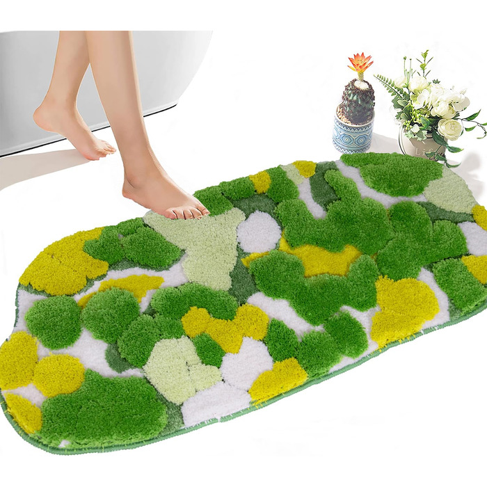 Килимок для ванної кімнати з м'яким зеленим мохом, 152 x 61 см, Boho стиль, антиковзаюча, швидковисихаюча, для ванної, кухні, спальні, умивальника