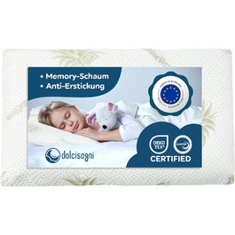 Подушка для дитячого ліжечка Kinder Dolci Sogni з Memory Foam, 50x30x5.5 см, знімний чохол з алое вера