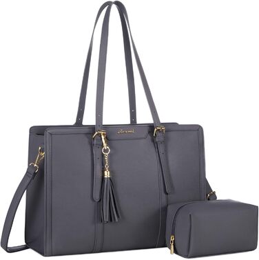 Сумка для ноутбука LOVEVOOK 15.6 дюймів для жінок: велика, на плечі, кросбоді, торба з канвасу, елегантна, для офісу, роботи, подорожей (сіра)