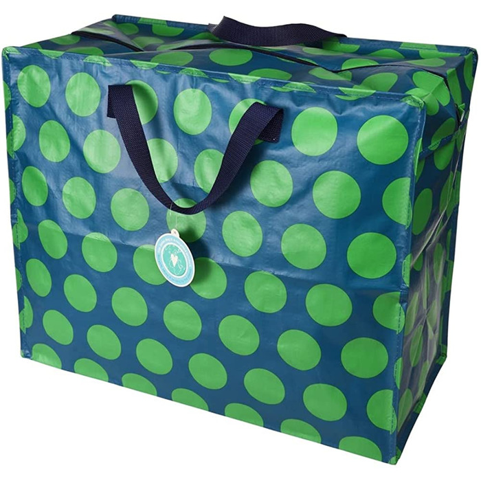 Гігантська сумка для покупок, перероблена сумка для покупок, гігантська сумка, універсальна сумка (зелений прожектор в горошок)