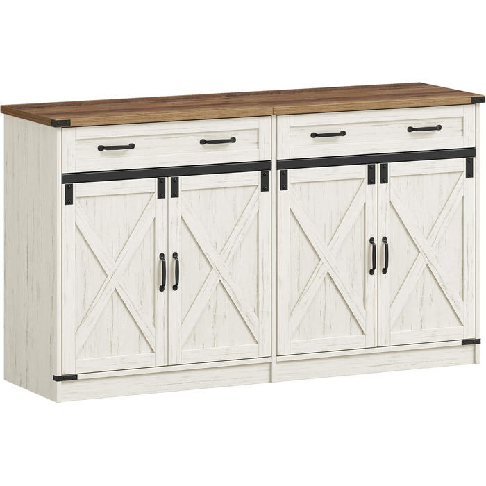 Кухонна шафа Hzuaneri з ящиком та 2 дверцятами, шафа для зберігання, регульовані полиці, стиль кантрі, 40 x 140 x 80 см, вінтажний коричнево-білий колір, SC94814X