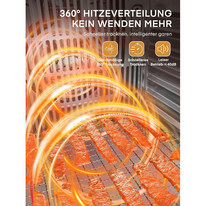 Електричний дегідратор FOHERE з нержавіючої сталі, 650W, 8 ярусів, таймер 48h, 35-75°C - для овочів, м'яса, трав, здорових перекусів та кемпінгу