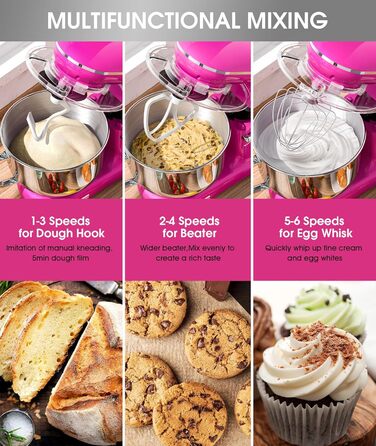 Кухонна машина Facelle 1500W з нержавіючою чашею 6.2 л, 6 швидкостей, комплектом насадок (міксер, гак для тіста, вінчик, сплеск-захист), фіолетовий колір