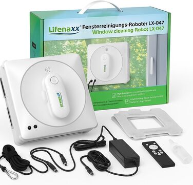 Робот для миття вікон Lifenaxx LX-047 з 4-ма форсунками, 4 програмами очищення, безщітковий двигун та пультом дистанційного керування – для рамкових та безрамових вікон
