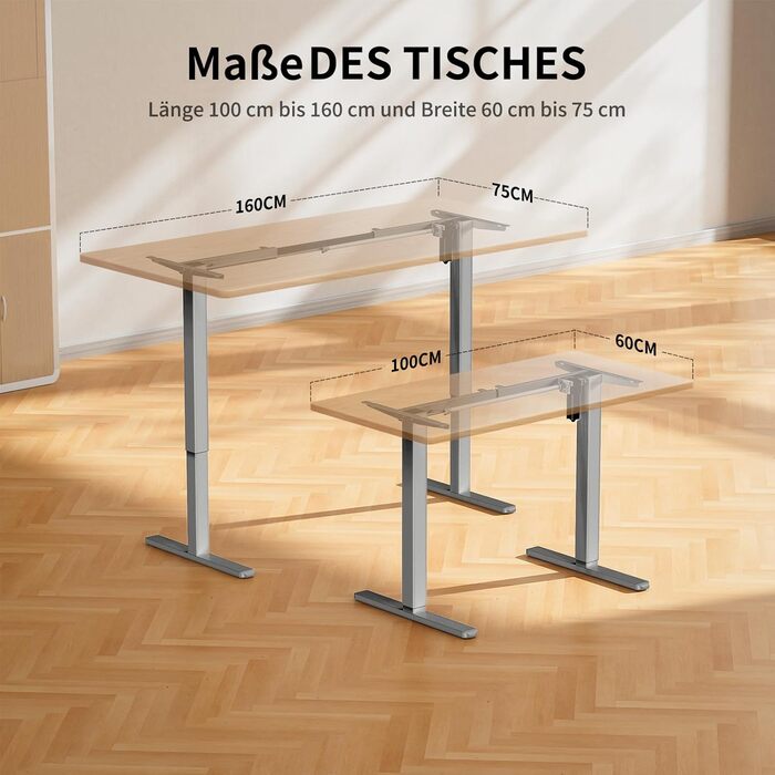 Рама для столу ErGear з регулюванням висоти, 4 пам'яті, сіра