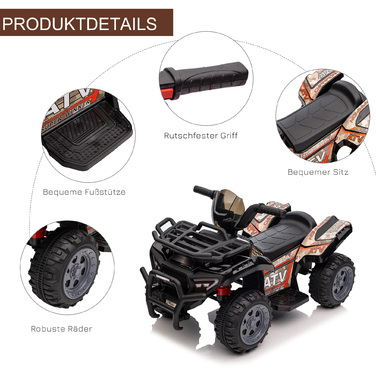 HOMCOM Mini Electric Quad Kids Electric ATV Світлодіодне переднє світло Дитячий автомобіль для 18-36 місяців Дитячий металевий ПП пластик чорний 70x42x45см