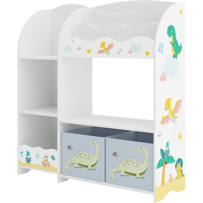 Дитяча полиця для іграшок Lysekil від en.casa з 2 ящиками для зберігання, 100 x 93 x 30 см, дизайн динозаврів