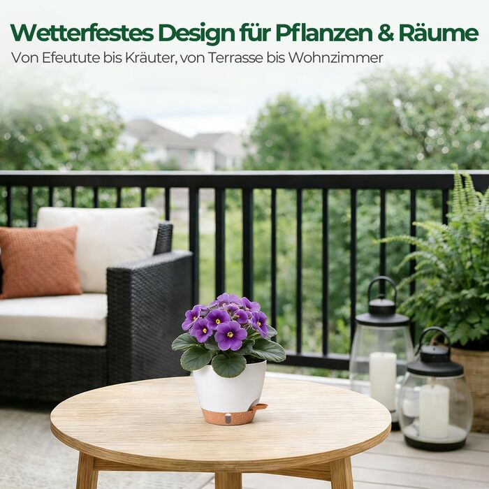 Набір з 4 самополивних горщиків для квітів T4U з індикатором рівня води, легкий у догляді, великий розмір (15 см, білий)