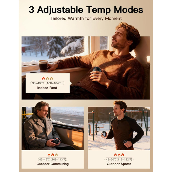 Електричний гріє для рук 2 шт. | Перезарядний кишеньковий гріє з 3 режимами нагріву, 6000mAh | Для жінок, чоловіків, кемпінгу, полювання, гольфу (Сірий)