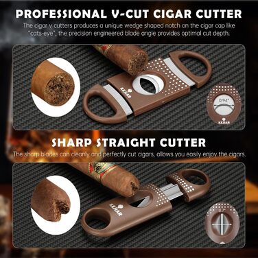 KEJIAR: Набір для зберігання сигар - Humidor з різаком, пуншем та зволожувачами, коричневий