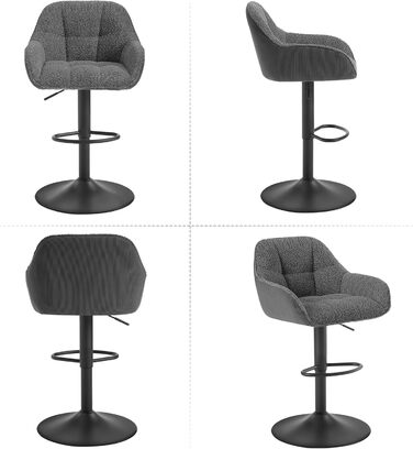 Барні стільці WOLTU 2 шт., регульовані по висоті, обертаються, з підлокітниками та підставкою для ніг, для барної стійки, з металу, темний сірий (Chenille + Cord)