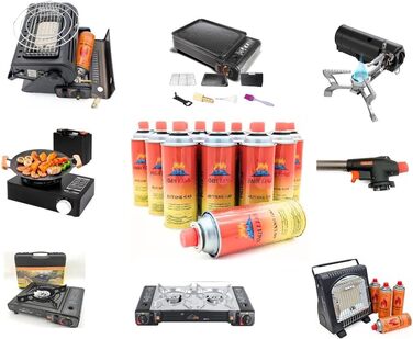 Набір газового пальника Gaskocher для кемпінгу з 8 балончиками бутану 227г, 1-ти вогонь, 2.2 кВт, Piezo запалювання, кейс