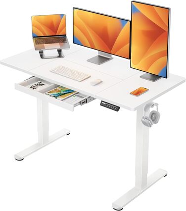 Електричний стіл ErGear 140x80 см з регулюванням висоти, шухлядою, 4-позиційною пам’яттю, T-подібними ніжками для стабільності, стільницею з декількох секцій (60x120 см)