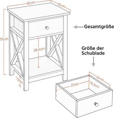 Набір Yaheetech з 2 тумбочок з ящиком і полицею, Х-подібні ніжки, 40x30x55 см, сучасний для спальні/вітальні