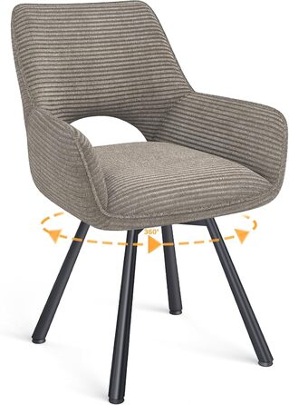 Набір обідніх стільців 4 шт. поворотні 360°, з підлокітниками, металеві ніжки, для кухні/обідньої кімнати, з м'якою оббивкою з велюру, бежеві (1 шт. поворотний, 1 шт. тауп)