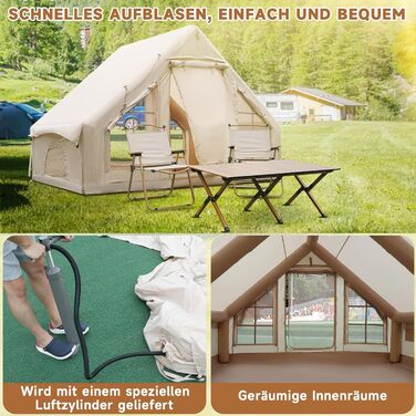 Надувний кемпінговий намет 4-5 осіб Oxford 420D, водонепроникний 3000мм, з насосом та вікнами, для 4 сезонів, 300x200x200 см