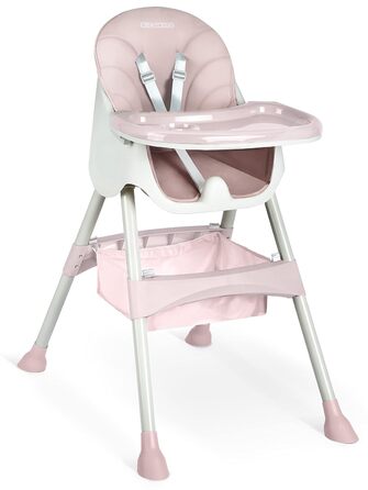 Дитячий стільчик для годування Ricokids 3 в 1, від 6 місяців, з регулюванням висоти, з підносом, безпечний, складний, бежевий (рожевий)