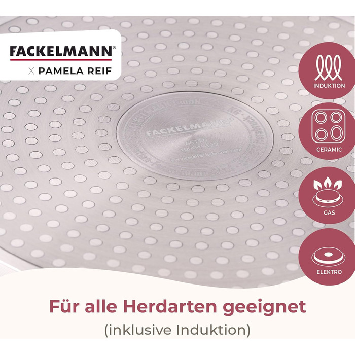 Набір сковорідок FACKELMANN x Pamela Reif, 3 шт. (діаметр 20-24-28 см) – з переробленого алюмінію, пастельно-бежевий, керамічне покриття без PFAS, стійке до 160 °C, для всіх типів плит