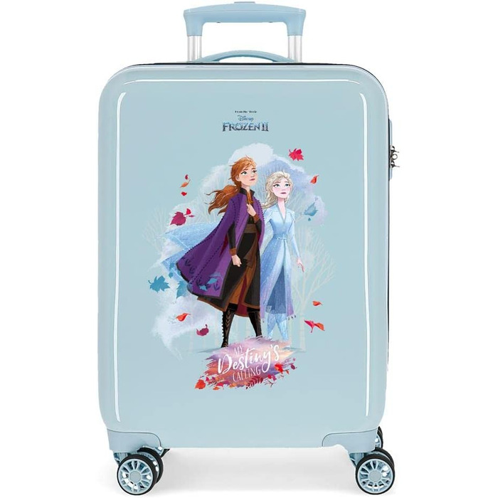 Дитяча сумка Disney Frozen Крижана королева Природа-чари 50x39x20 смс жорсткий корпус з АБС комбінований замок 34L 2,1 кг 4 колеса Ручна поклажа (Синій, чохол для кабіни Destiny)