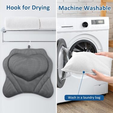 Подушка для ванни LuxStep з Air-Mesh тканини та 6 антиковзними присосками, для підтримки голови, шиї та спини, аксесуар для ванної кімнати, сірий колір
