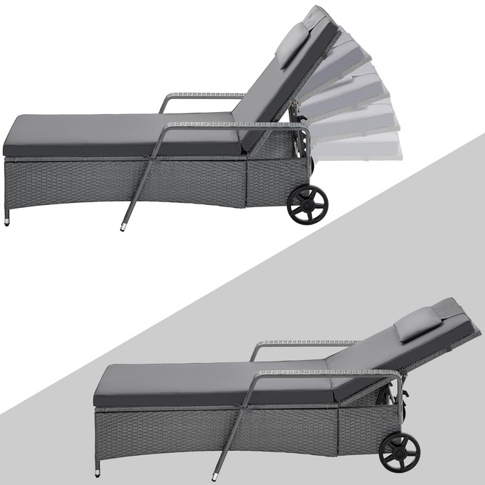 Шезлонг з поліротанга сірий/антрацит 193x90x43см