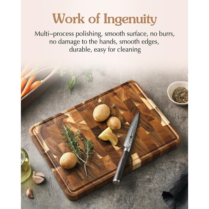Дерев'яний обробний дошка XINZUO з акації (35x25x2.6 см) - обробна дошка для кухні з антиковзкими ніжками, ручкою та канавкою для соку, практичний аксесуар для кухні