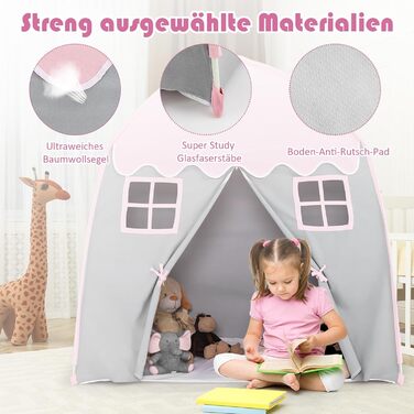 Дитячий ігровий будиночок GOPLUS, XL, 143x100x155 см, з сумкою, килимком, дверцятами на блискавці та 4 вікнами, для 2-3 дітей від 3 років (Рожевий)