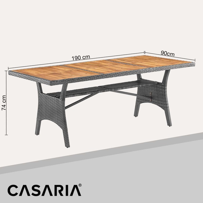 Стіл садовий з поліротанга Takeo Grey 190x90x74см Акація