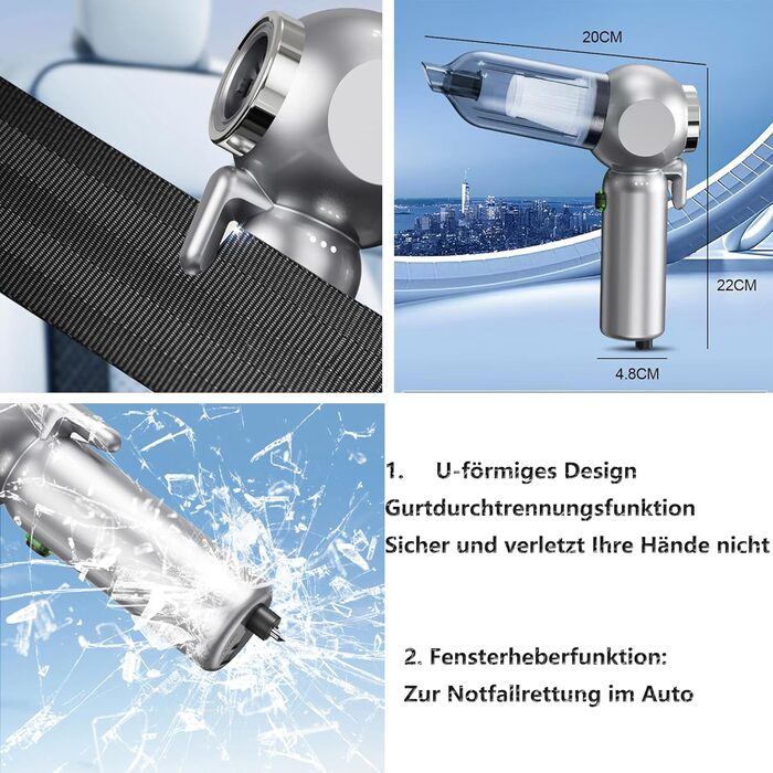 Акумуляторний автомобільний пилосос 4-в-1, потужність 22000Па, бездротовий ручний пилосос з HEPA-фільтром та склобивачем для авто та дому