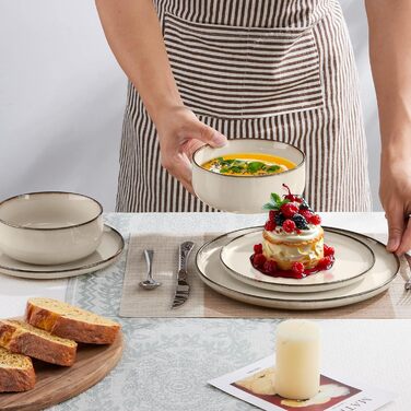 Набір посуду Joyfair на 6 осіб, 18 предметів, кераміка, рифлений хакі. Тарілки обідні, десертні, миски для сніданку. Підходить для мікрохвильовки та посудомийної машини