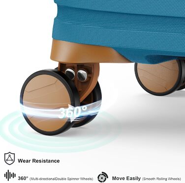 Набір валіз Joyway 6шт з жорстким корпусом, beauty-кейс, косметичка, 4 колеса, TSA-замок, морсько-коричневий (блакитний/коричневий), набір ручної поклажі 4шт