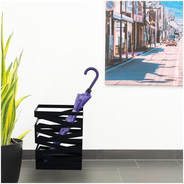 Підставка для парасоль підставка 'Maxi' з металу з піддоном для збору води та гачками - Економна 34x14x46 см - Елегантний чорний колір - Ідеальна для декорування прихожого та входу