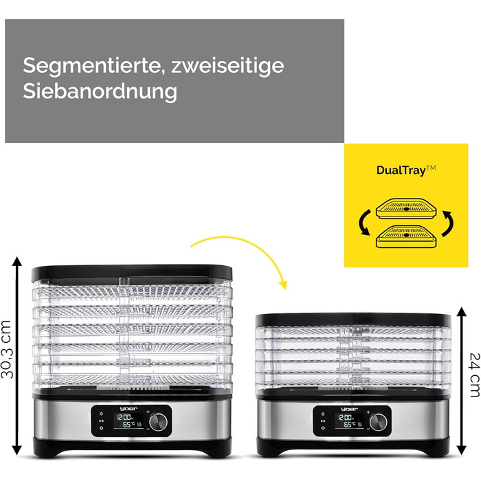 Дорівка для продуктів VitaSave FD01S з нержавіючої сталі, 450W, 6 ящиків, 9 аксесуарів, 4725 см², таймер 24 год, LED-дисплей, BPA-free, для фруктів та сухофруктів