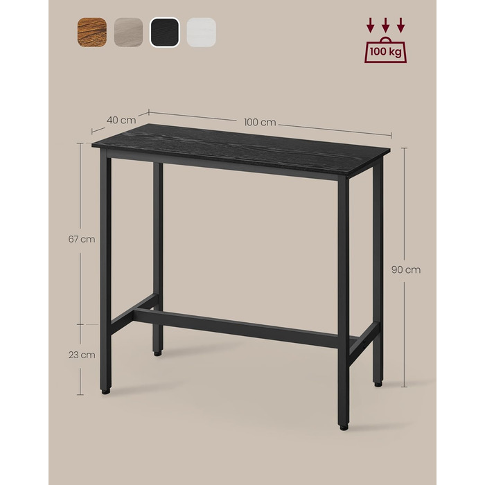 Барний стіл VASAGLE LBT010B56, 40 x 100 x 90 см, чорний, промисловий дизайн