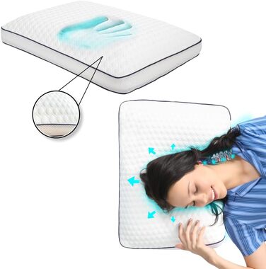 Подушка для підтримки шиї Home Sense Memory Foam 40x60 см, ортопедична, яку можна прати, висота 13 см, без ароматизаторів