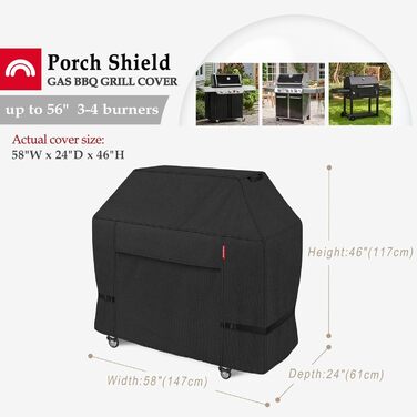 Чохол для газового гриля Porch Shield 147x61x117 см, водонепроникний, світлостійкий, 600D, для Weber, Brinkmann, Char-Broil, чорний