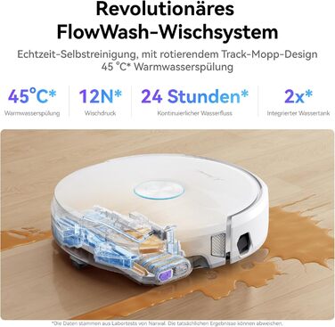 Робот-пилосос NARWAL Flow з функцією миття підлоги, система FlowWash з автоматичним самоочищенням, потужність 22000 Па, збір шерсті тварин DualFlow, миття 45-80°C та гаряче повітря, док-станція для самостійного очищення