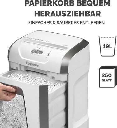 Fellowes Powershred 15C: Офісний шредер для дому, 15 аркушів, 19л контейнер, P4, білий