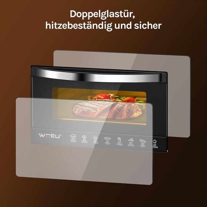 Міні-піч WOLTU 10 л, 800 Вт: піч для піци, тостів, індички, хот-догів. Чорний колір