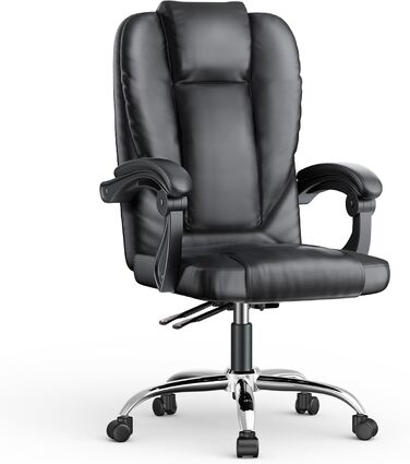 Офісний стіл Naspaulro Ergonomischer Bürostuhl з регульованою висотою та високою спинкою, м'яке сидіння, поворотний крісло з бавовняно-льняної тканини, коліщата, для роботи (чорний, шкіра)