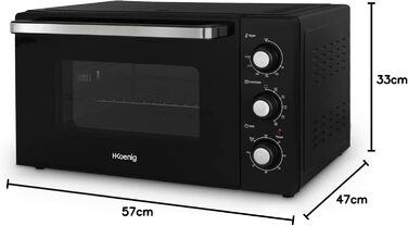 Міні-піч H.Koenig FO42, 42 л, 230°C, 5 режимів, таймер 90 хв, конвекція, гриль, з щипцями, крихтозбірник, поворотний насадка, 2000W
