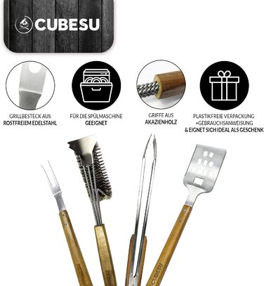 Прилади для барбекю Cubesu 4 шт стальні з ручками з акації